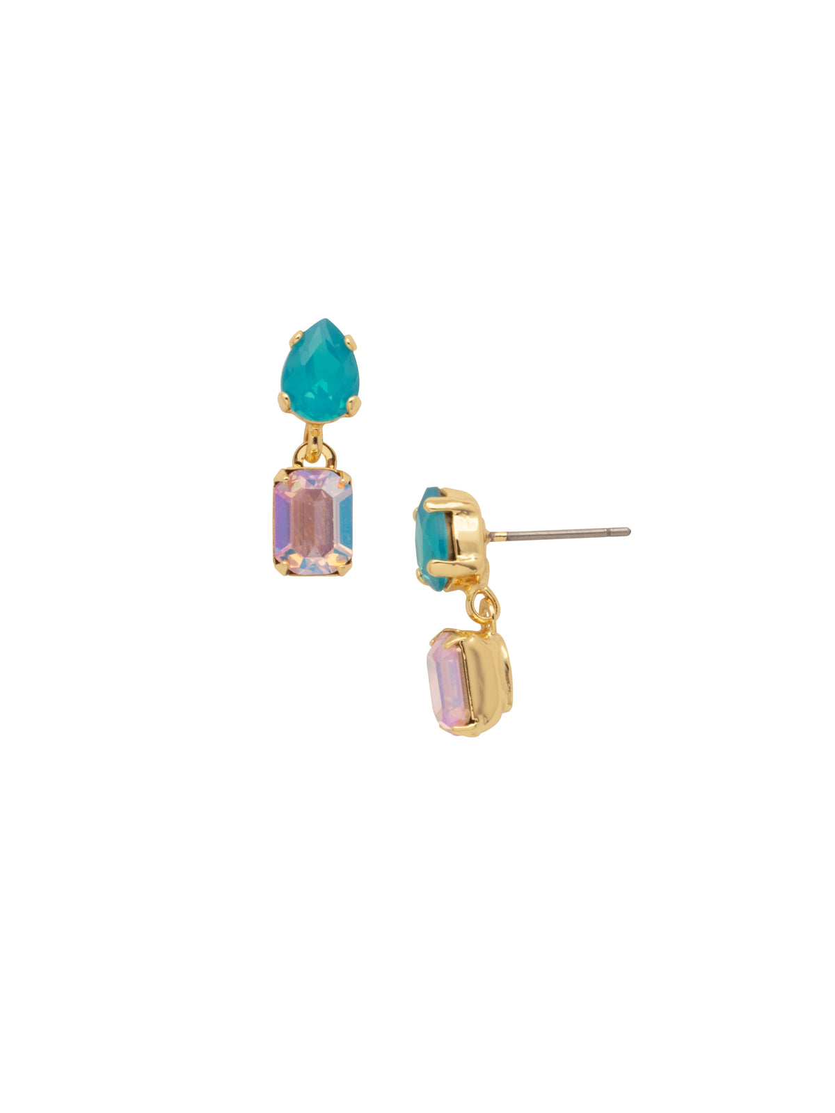 Cami Dangle Earrings - EFP3BGCON - <p>The Cami Dangle Earrings feature an emerald-cut crystal dangling from a pear-cut crystal on a post. From Sorrelli's Confetti  collection in our Bright Gold-tone finish.</p>