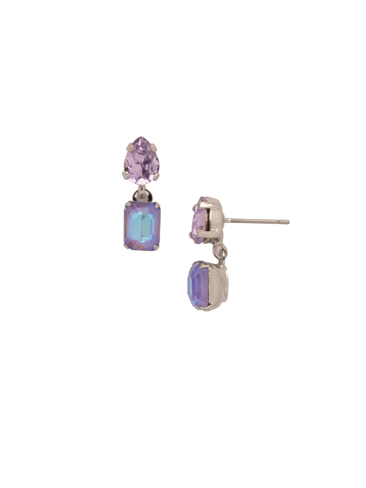 Cami Dangle Earrings - EFP3PDLCH - <p>The Cami Dangle Earrings feature an emerald-cut crystal dangling from a pear-cut crystal on a post. From Sorrelli's Lilac Champagne collection in our Palladium finish.</p>