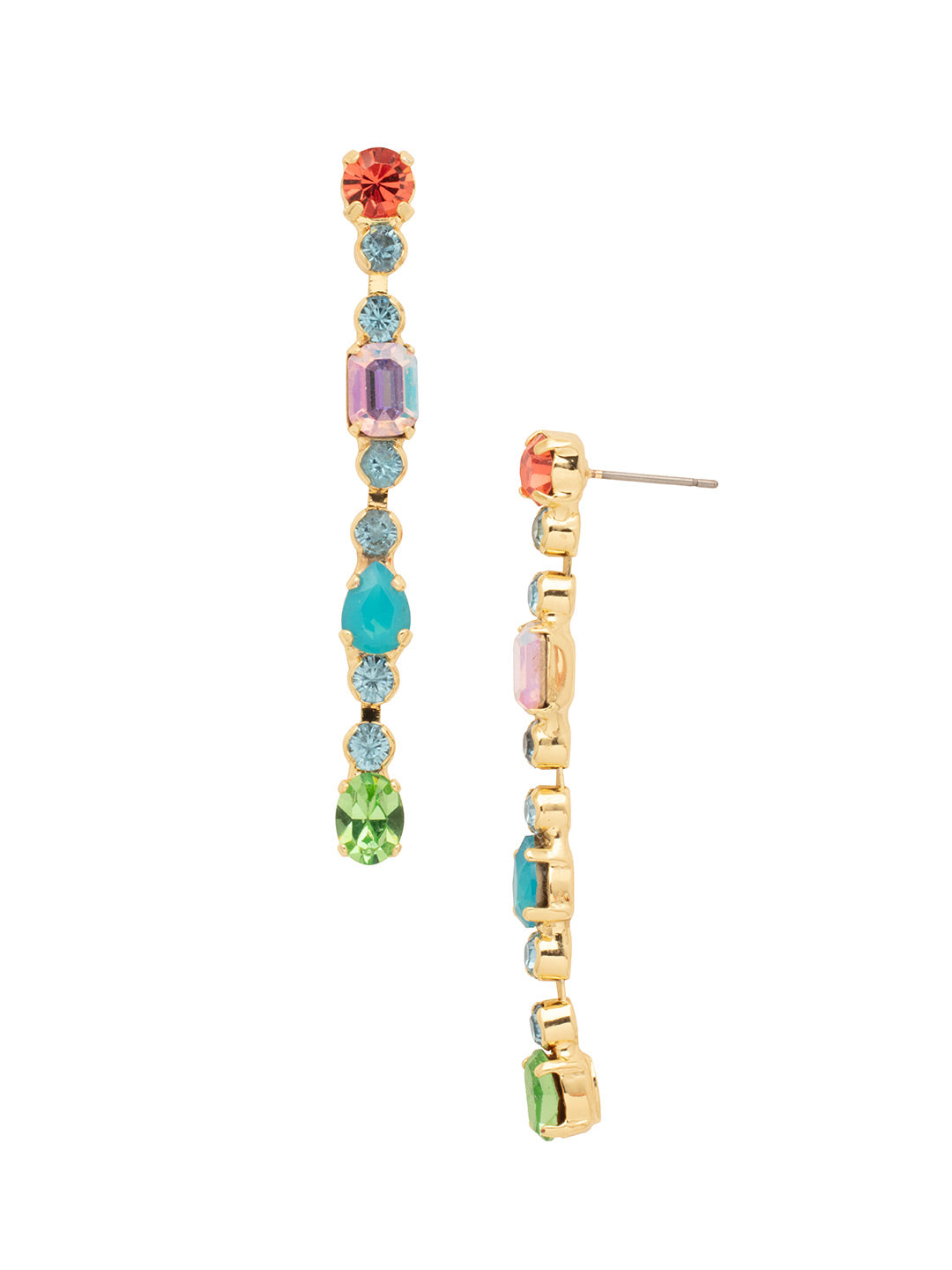 Mellie Dangle Earrings - EFP51BGCON - <p>The Mellie Dangle Earrings feature assorted cut crystals on a rhinestone chain, dangling from a post. From Sorrelli's Confetti  collection in our Bright Gold-tone finish.</p>