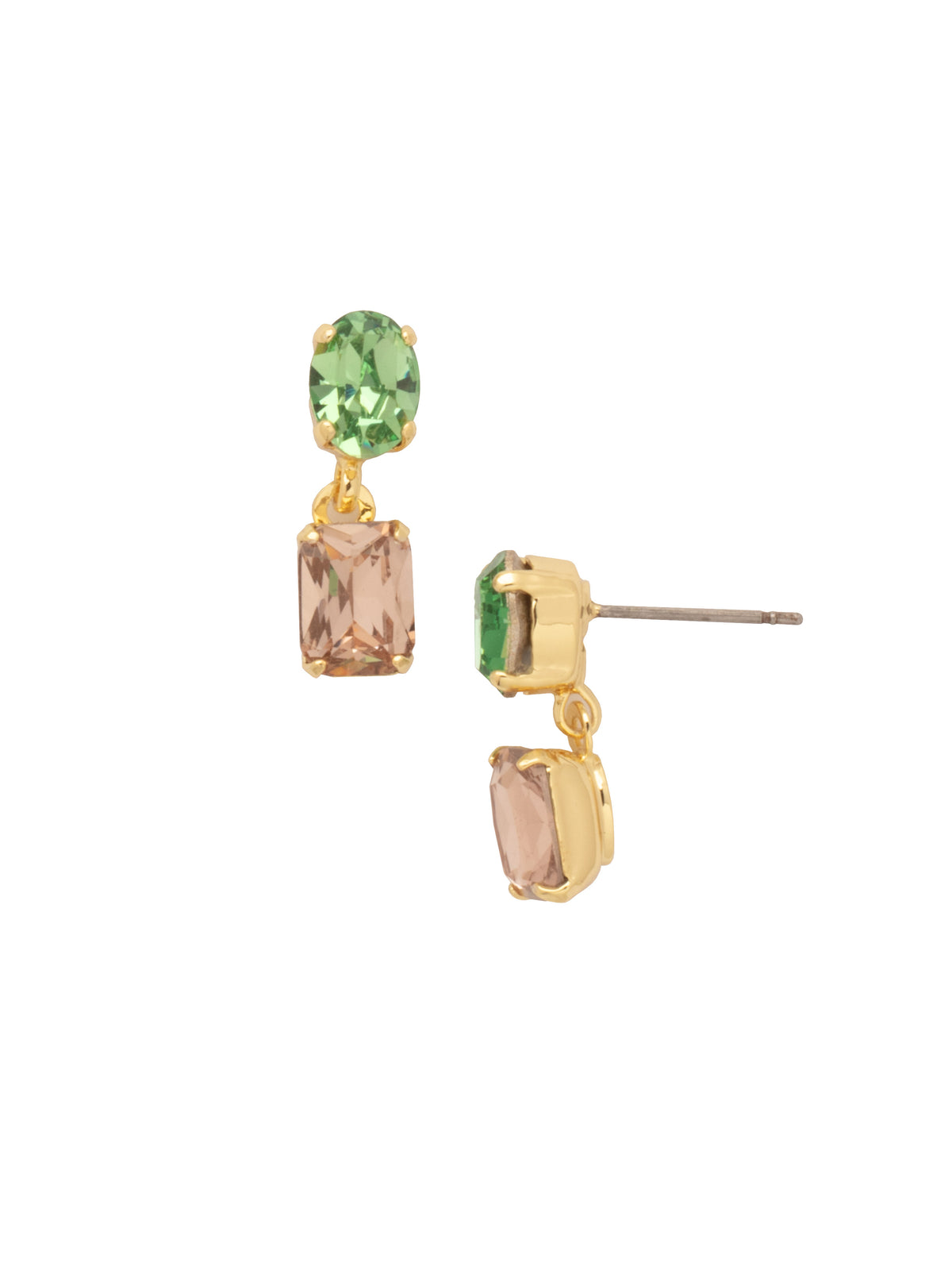 Glori Dangle Earrings - EFP5BGCON - <p>The Glori Dangle Earrings feature an emerald-cut crystal dangling from an oval-cut crystal on a post. From Sorrelli's Confetti  collection in our Bright Gold-tone finish.</p>