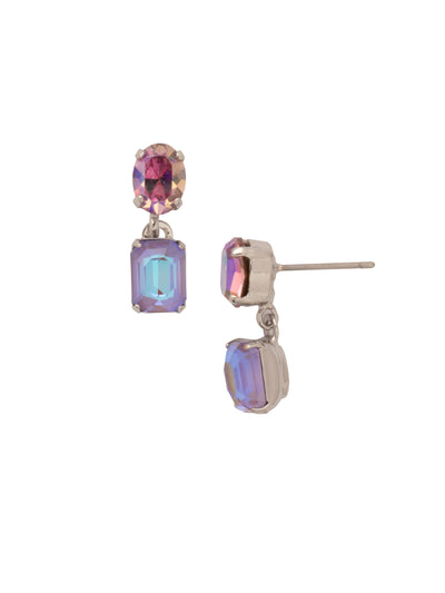 Glori Dangle Earrings - EFP5PDLCH - <p>The Glori Dangle Earrings feature an emerald-cut crystal dangling from an oval-cut crystal on a post. From Sorrelli's Lilac Champagne collection in our Palladium finish.</p>