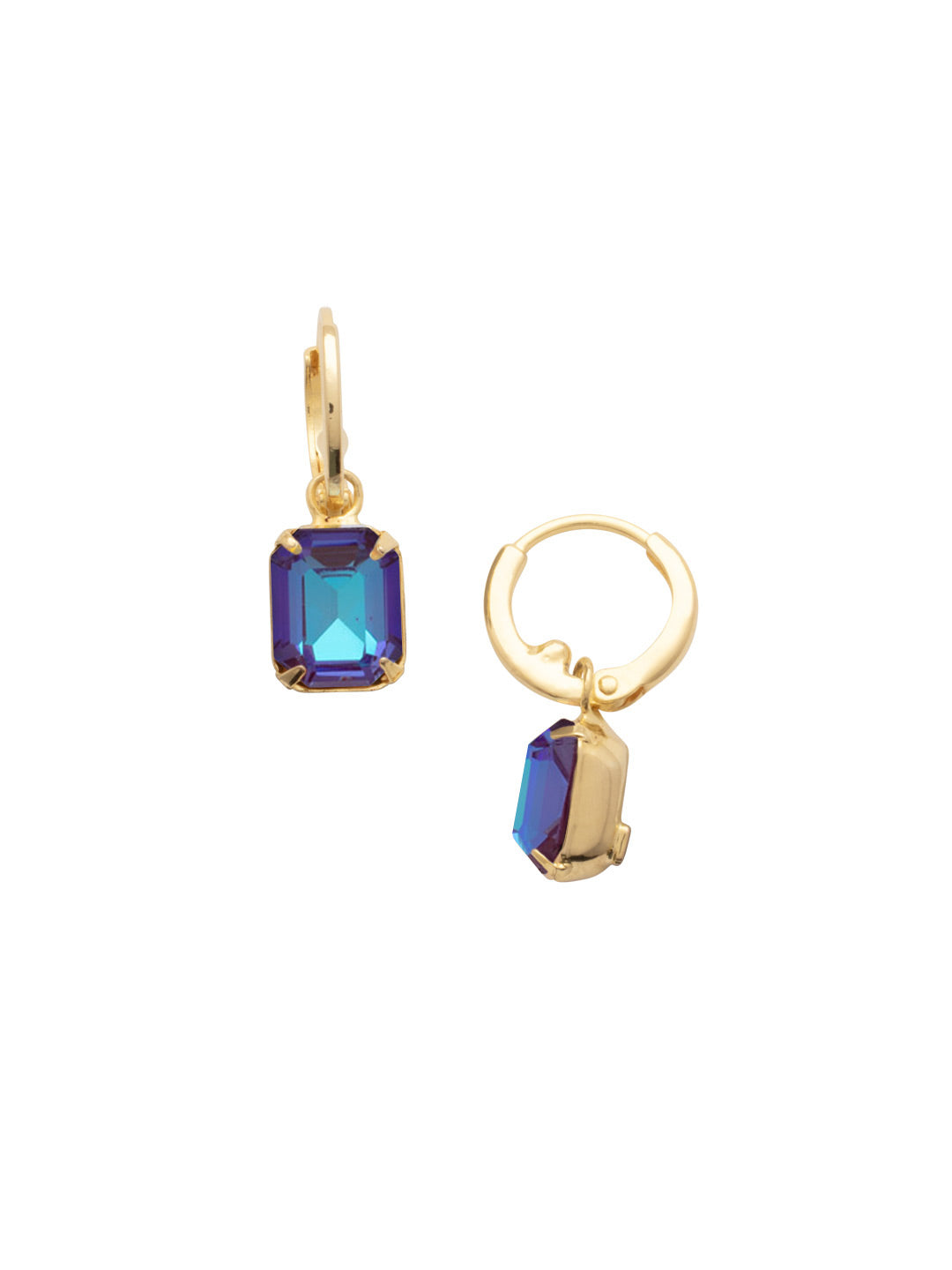 Octavia Huggie Hoop Earrings - EFS34BGBUD - <p>The Octavia Huggie Hoop Earrings feature a single emerald-cut crystal dangling from a dainty huggie hoop. From Sorrelli's Burgundy Delight collection in our Bright Gold-tone finish.</p>