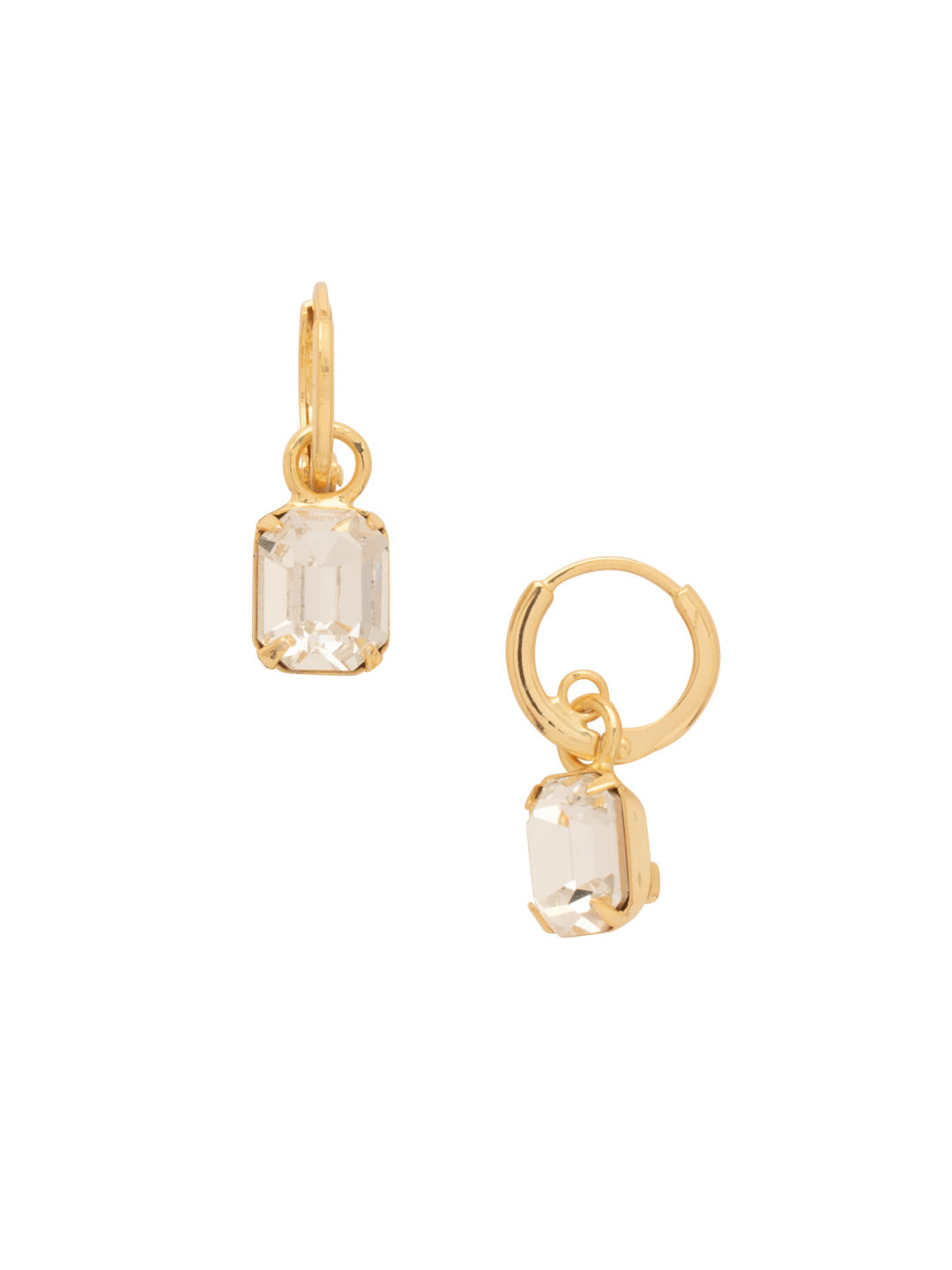 Octavia Huggie Hoop Earrings - EFS34BGCRY - <p>The Octavia Huggie Hoop Earrings feature a single emerald-cut crystal dangling from a dainty huggie hoop. From Sorrelli's Crystal collection in our Bright Gold-tone finish.</p>