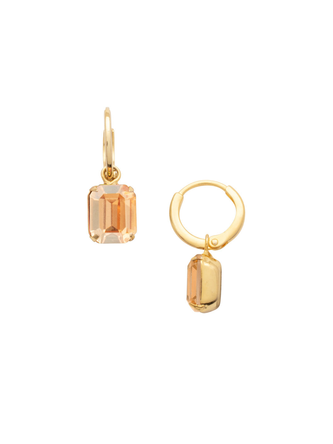 Octavia Huggie Hoop Earrings - EFS34BGDCH - <p>The Octavia Huggie Hoop Earrings feature a single emerald-cut crystal dangling from a dainty huggie hoop. From Sorrelli's Dark Champagne collection in our Bright Gold-tone finish.</p>