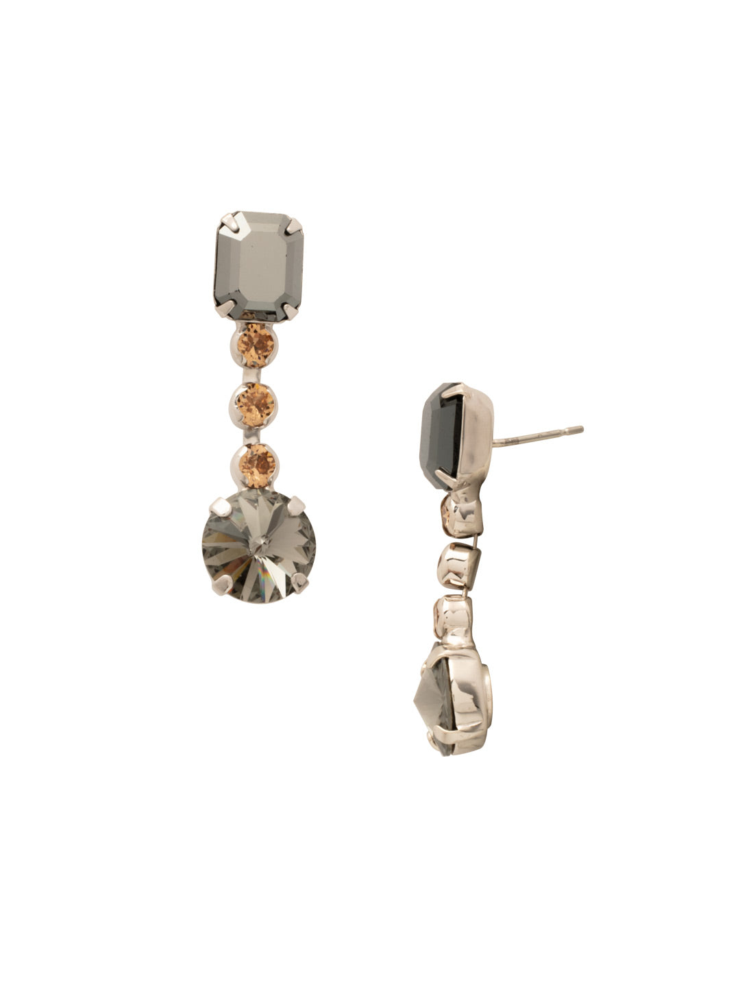 Bevy Dangle Earrings - EFT222PDEM - <p>Elevate your look with the Bevy Dangle Earrings, showcasing a delicate emerald-cut crystal perched on a post, beautifully complemented by a shimmering rhinestone chain that leads to a striking round-cut crystal at the end. These earrings are the ideal blend of sophistication and charm. From Sorrelli's Evening Moon collection in our Palladium finish.</p>