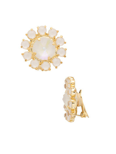 Kelly Statement Clip On Earrings - EFT22BGICL - <p>The Kelly Statement Clip-On Earrings feature a stunning single bold round-cut crystal at the center, beautifully surrounded by a halo of smaller crystals. This eye-catching design combines elegance and glamour, making them the perfect accessory for any occasion. From Sorrelli's Icicle collection in our Bright Gold-tone finish.</p>