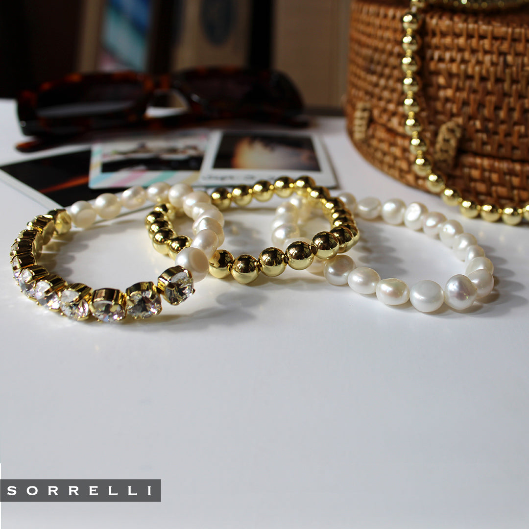 Sorrelli Celeste Slider Bracelet, Bright Gold-Tone Finish, Modern Pearl, One Size (4BEF2BGMDP)