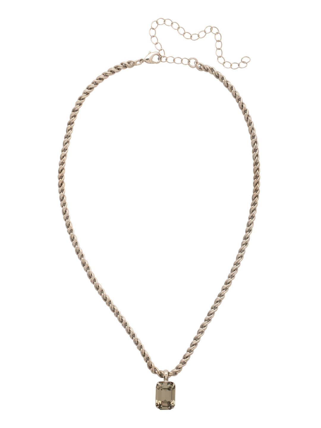 Emerald Rope Chain Pendant Necklace - NCT110PDEM - <p>The Emerald Rope Chain Pendant Necklace features an emerald cut pendant on an adjustable rope chain, secured by a lobster claw clasp. From Sorrelli's Evening Moon collection in our Palladium finish.</p>