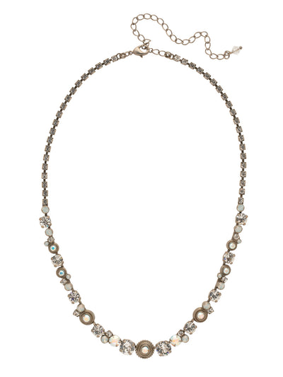 Macrame Line Necklace - NDH26ASWBR - <p>Our Macrame Line Necklace has intricate and unique design, perfect for the extraordinary woman. Round crystals and metal embellishments adorn this line necklace, with a rhinestone chain to complete the design for all around sparkle! From Sorrelli's White Bridal collection in our Antique Silver-tone finish.</p>