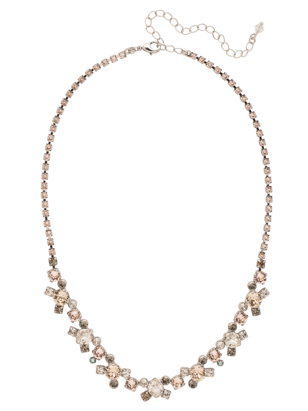 Perfect Harmony Line Tennis Necklace - NDK11PDSNB - <p>This classic line necklace features stations of crystal clusters alternating between round cut and pear shaped central stones, blending in perfect harmony! A rhinestone chain completes this design with all around sparkle. From Sorrelli's Snow Bunny collection in our Palladium finish.</p>