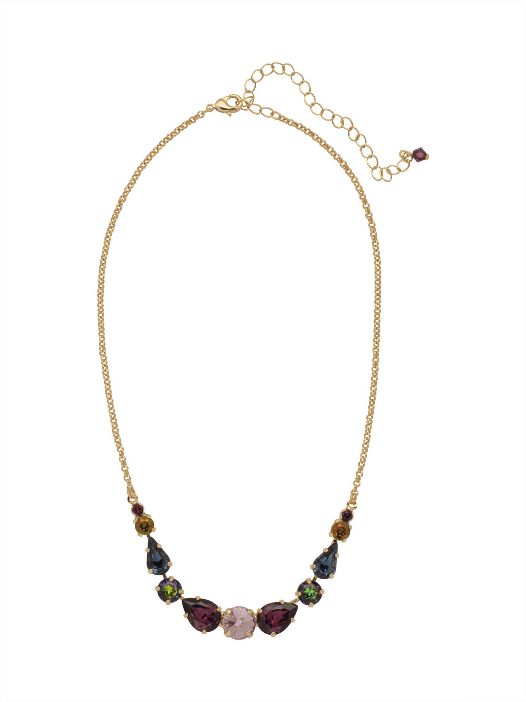 Polished Pear Statement Necklace - NDN74BGROP - <p>Rivoli, round &amp; pear - all in a row for a pretty, polished feel! From Sorrelli's Royal Plum collection in our Bright Gold-tone finish.</p>