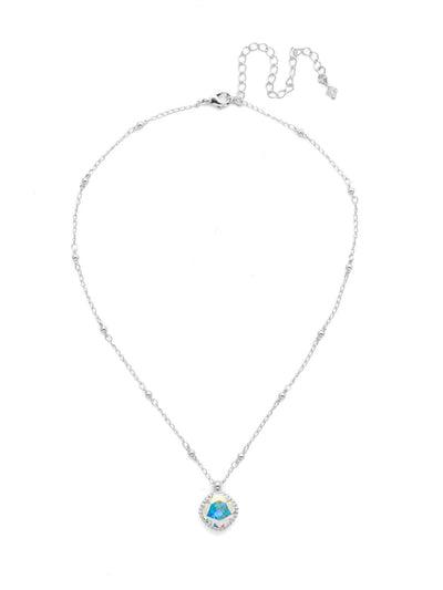 Cushion-Cut Pendant Necklace - NDS50PDCAB - <p>Elevate your jewelry collection with this artisanally handcrafted pendant necklace. The solitaire 12mm cushion cut crystal is surrounded by a beautifully scalloped edge, creating a unique and eye-catching design. The little ball details along the chain add a touch of character. This adjustable necklace features a 16 inch chain with a 4 inch extension, complete with a delicate charm, for a versatile fit. Whether you're looking for a special gift or a treat for yourself, this handcrafted necklace is a stylish and timeless choice. From Sorrelli's Crystal Aurora Borealis collection in our Palladium finish.</p>