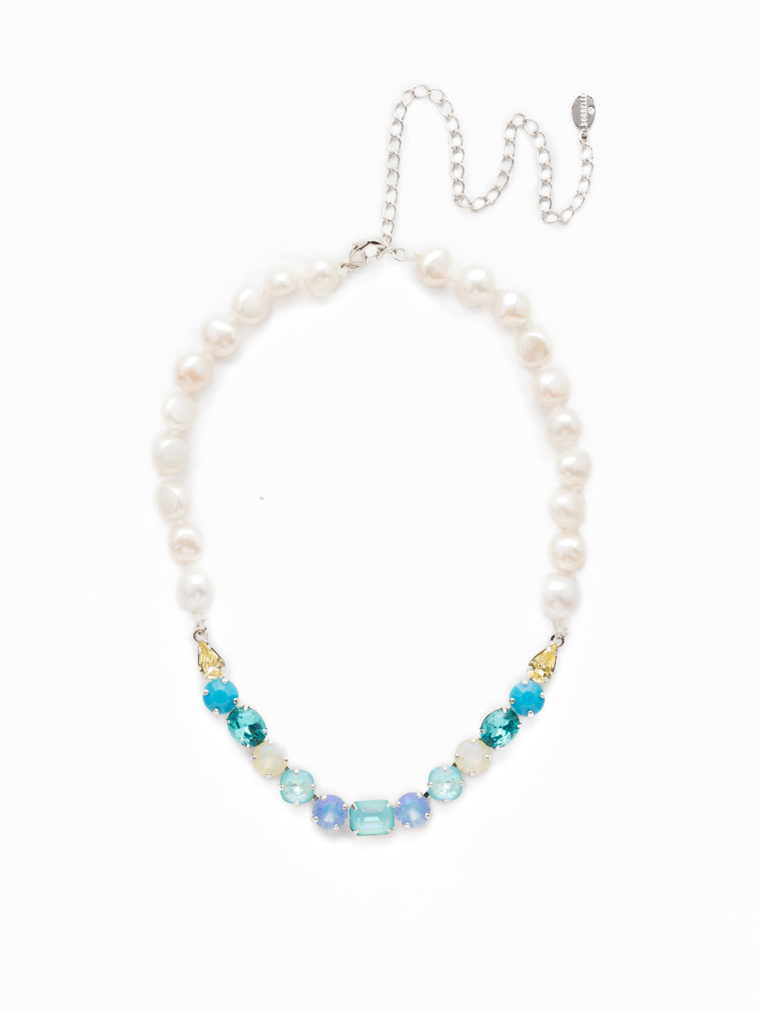 Cadenza Tennis Necklace - NEC14RHTHT - <p>This classic beauty features a chain of wire-wrapped freshwater pearls supporting a delicate pattern of crystal shapes at its base. From Sorrelli's Tahitian Treat collection in our Palladium Silver-tone finish.</p>