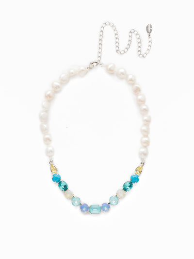 Cadenza Tennis Necklace - NEC14RHTHT - <p>This classic beauty features a chain of wire-wrapped freshwater pearls supporting a delicate pattern of crystal shapes at its base. From Sorrelli's Tahitian Treat collection in our Palladium Silver-tone finish.</p>