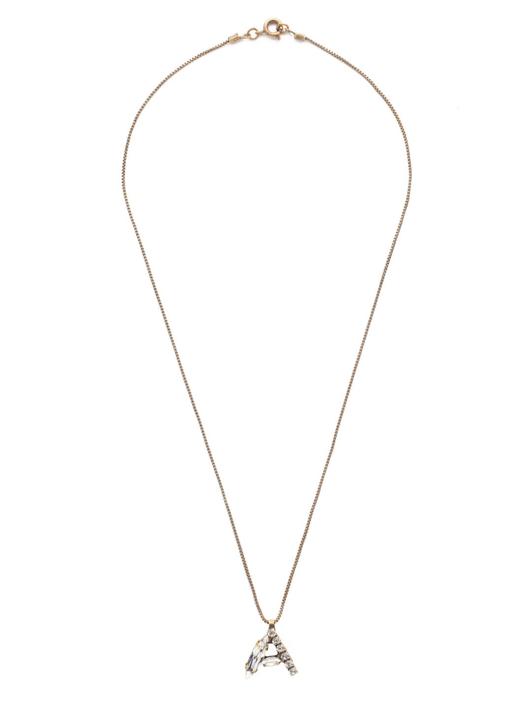 A Initial Pendant Necklace - NEH40AGCRY - <p>The Initial Pendant Necklace features a dainty crystal embellished letter pendant on a delicate chain, secured by a spring ring clasp. From Sorrelli's Crystal collection in our Antique Gold-tone finish.</p>