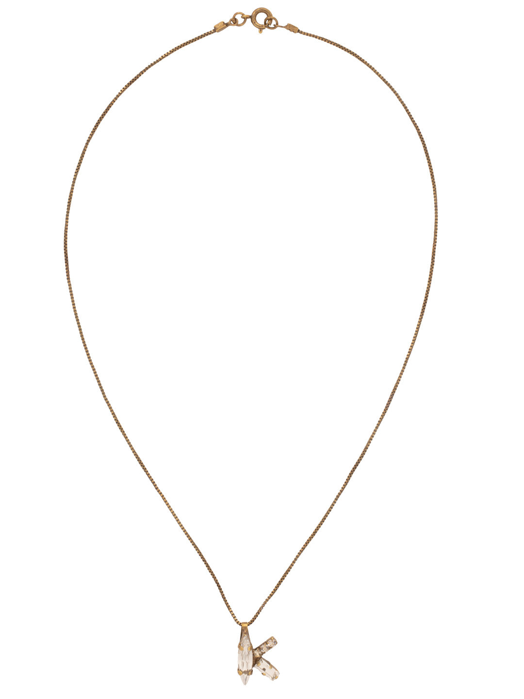 K Initial Pendant Necklace - NEH51AGCRY - <p>The Initial Pendant Necklace features a dainty crystal embellished letter pendant on a delicate chain, secured by a spring ring clasp. From Sorrelli's Crystal collection in our Antique Gold-tone finish.</p>