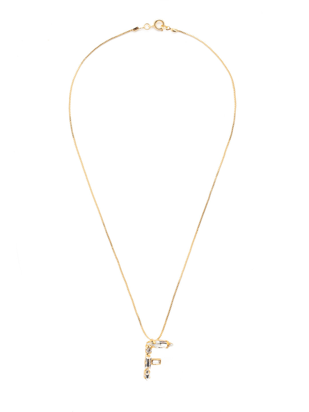 F Initial Pendant Necklace - NEM75BGCRY - <p>The initial pendant necklace makes a great gift for someone you love…AND for yourself! An assortment of crystals embellish a single letter charm, hanging prominently from a delicate chain, and is secured with a spring ring clasp. From Sorrelli's Crystal collection in our Bright Gold-tone finish.</p>