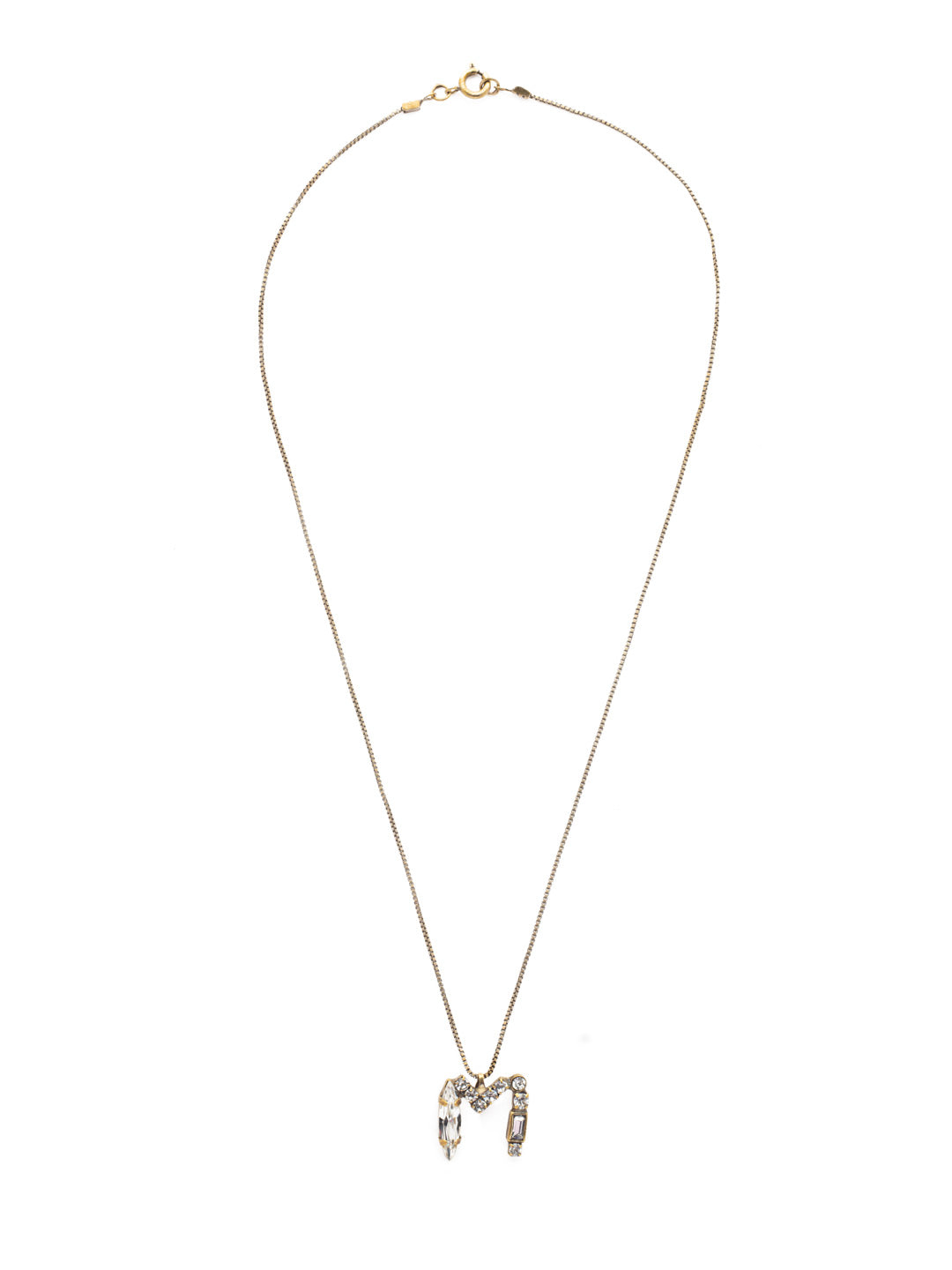 N Initial Pendant Necklace - NEM83AGCRY - <p>The initial pendant necklace makes a great gift for someone you love…AND for yourself! An assortment of crystals embellish a single letter charm, hanging prominently from a delicate chain, and is secured with a spring ring clasp. From Sorrelli's Crystal collection in our Antique Gold-tone finish.</p>