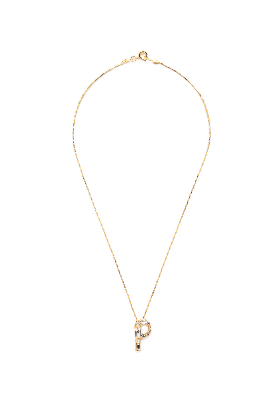 P Initial Pendant Necklace - NEM85BGCRY - <p>The initial pendant necklace makes a great gift for someone you love…AND for yourself! An assortment of crystals embellish a single letter charm, hanging prominently from a delicate chain, and is secured with a spring ring clasp. From Sorrelli's Crystal collection in our Bright Gold-tone finish.</p>