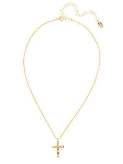 Teagan Cross Pendant Necklace - NEX6BGCON - <p>The Teagan Cross Pendant Necklace features a single crystal encrusted cross hanging from an adjustable chain. From Sorrelli's Confetti  collection in our Bright Gold-tone finish.</p>