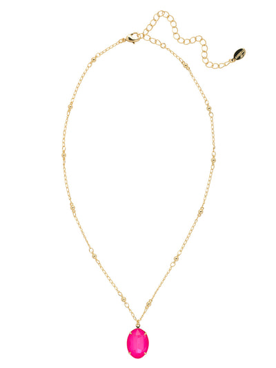 Leslie Short Pendant Necklace - NEZ18BGETP - <p>The Leslie Short Pendant Necklace spotlights a bold and beautiful oval crystal on a decorative chain, secured by a lobster clasp closure. From Sorrelli's Electric Pink collection in our Bright Gold-tone finish.</p>