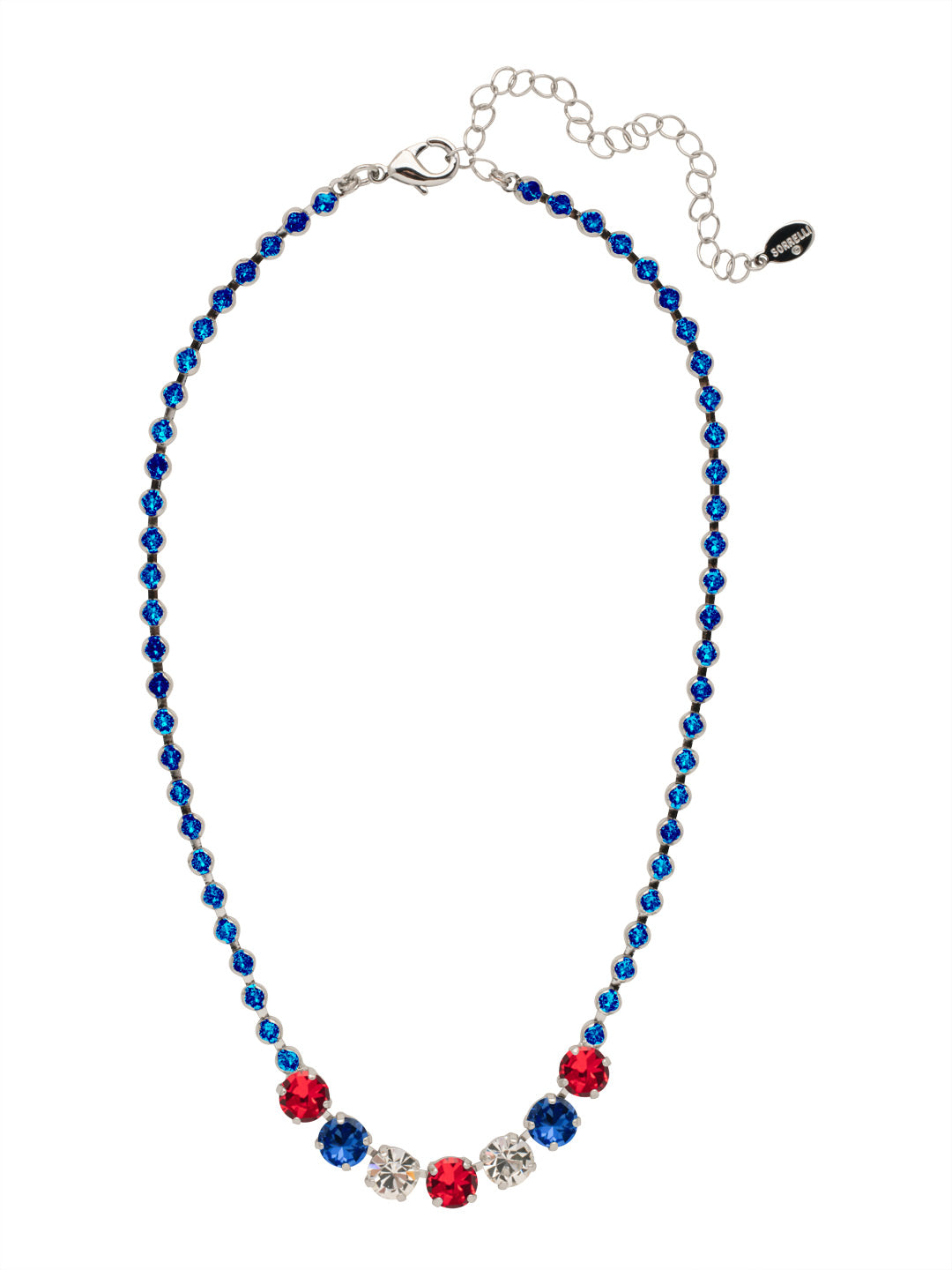 Coco Tennis Necklace - NEZ31PDUSA - <p>The Coco Tennis necklace shines all around; a crystal studded adjustable chain hosts a row of round crystals, secured in the back with a lobster claw clasp. From Sorrelli's Stars and Stripes collection in our Palladium finish.</p>