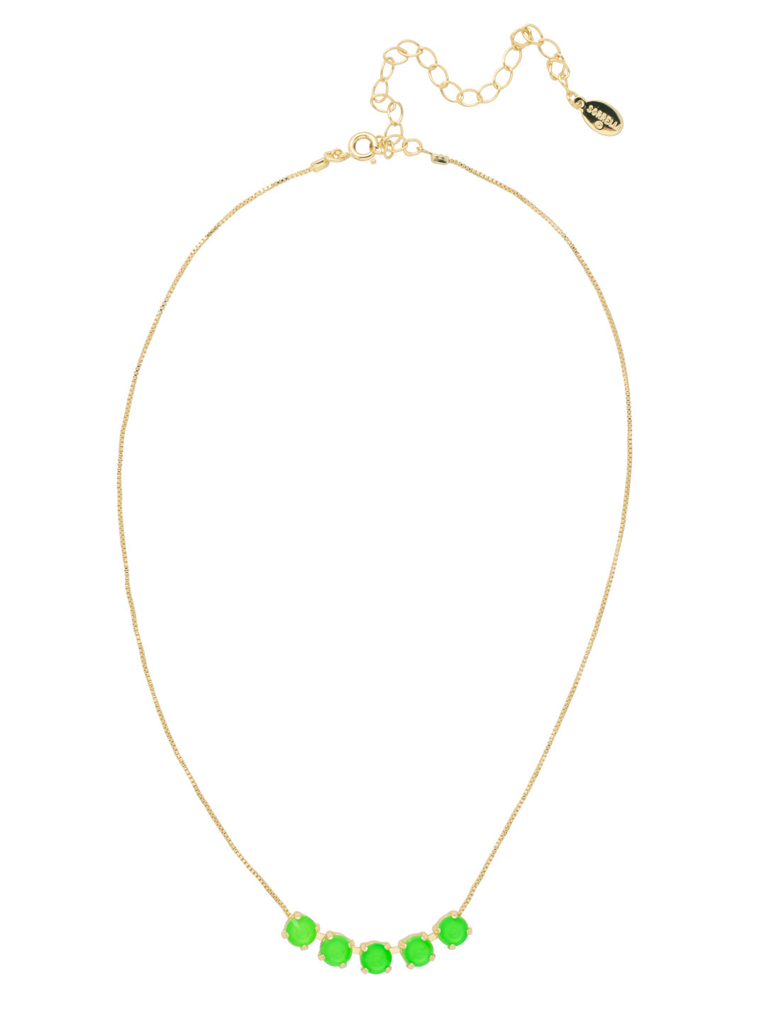 Shaughna Tennis Necklace - NFC84BGETG - <p>The Shaughna Tennis Necklace features five crystals on a delicate adjustable chain. From Sorrelli's Electric Green  collection in our Bright Gold-tone finish.</p>