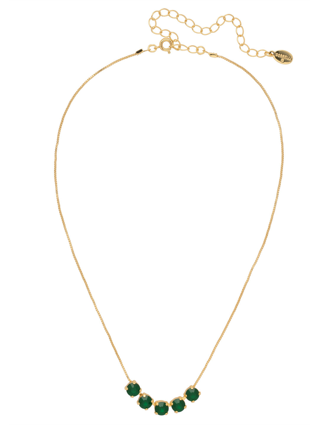 Shaughna Tennis Necklace - NFC84BGPGO - <p>The Shaughna Tennis Necklace features five crystals on a delicate adjustable chain. From Sorrelli's Palace Green Opal collection in our Bright Gold-tone finish.</p>