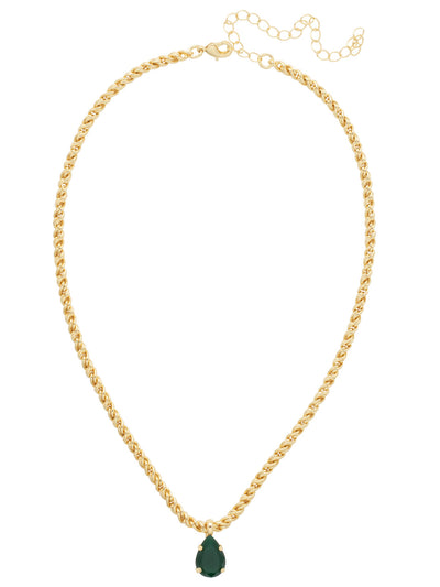 Ginnie Pendant Necklace - NFF60BGPGO - <p>The Ginnie Pendant Necklace features a single pear cut crystal on an adjustable rope chain, secured by a lobster claw clasp. From Sorrelli's Palace Green Opal collection in our Bright Gold-tone finish.</p>