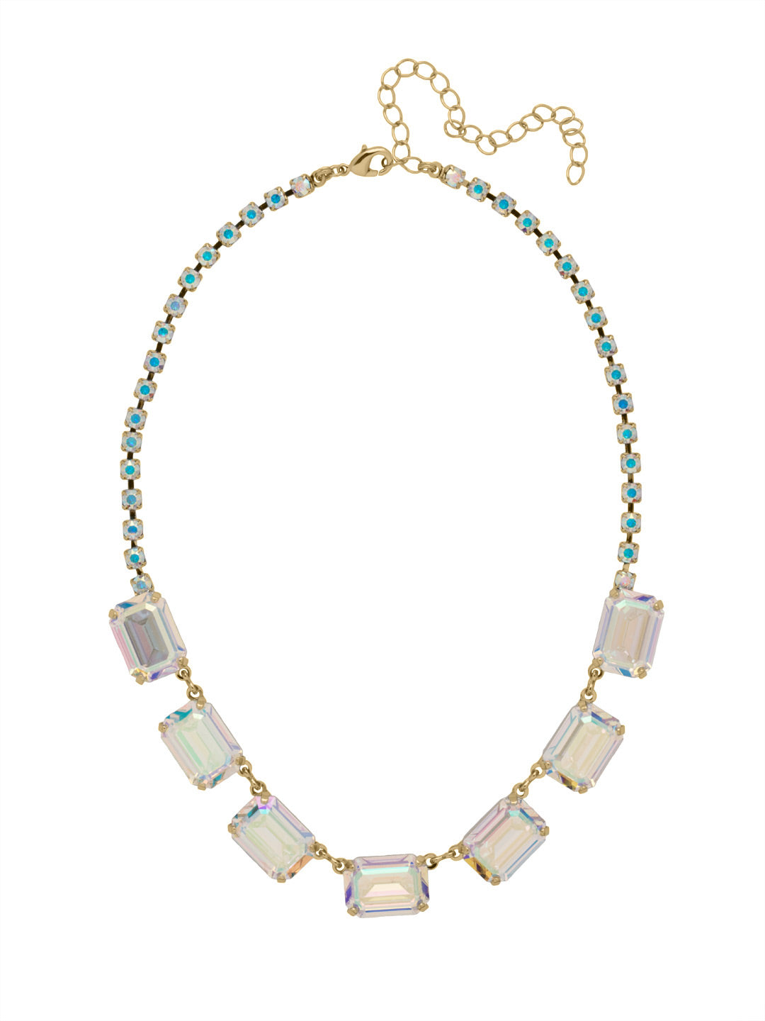 Kathleen Repeating Tennis Necklace - NFF81BGCAB - <p>The Kathleen Repeating Tennis Necklace features a row of seven emerald cut candy gem crystals on an adjustable crystal studded chain, secured by a lobster claw clasp. From Sorrelli's Crystal Aurora Borealis collection in our Bright Gold-tone finish.</p>