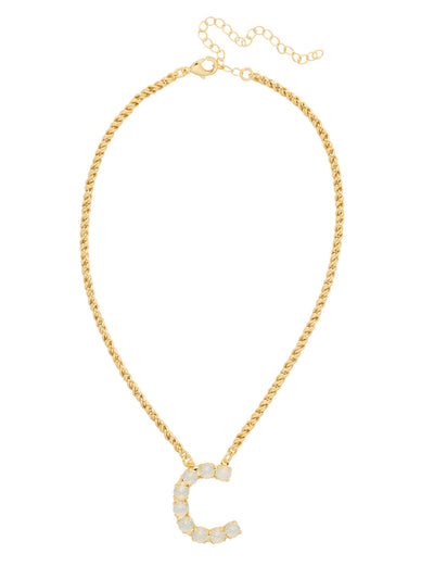 C Initial Rope Pendant Necklace - NFK22BGWO - <p>The Initial Rope Pendant Necklace features a crystal encrusted metal monogram pendant on an adjustable rope chain, secured with a lobster claw clasp. From Sorrelli's White Opal collection in our Bright Gold-tone finish.</p>