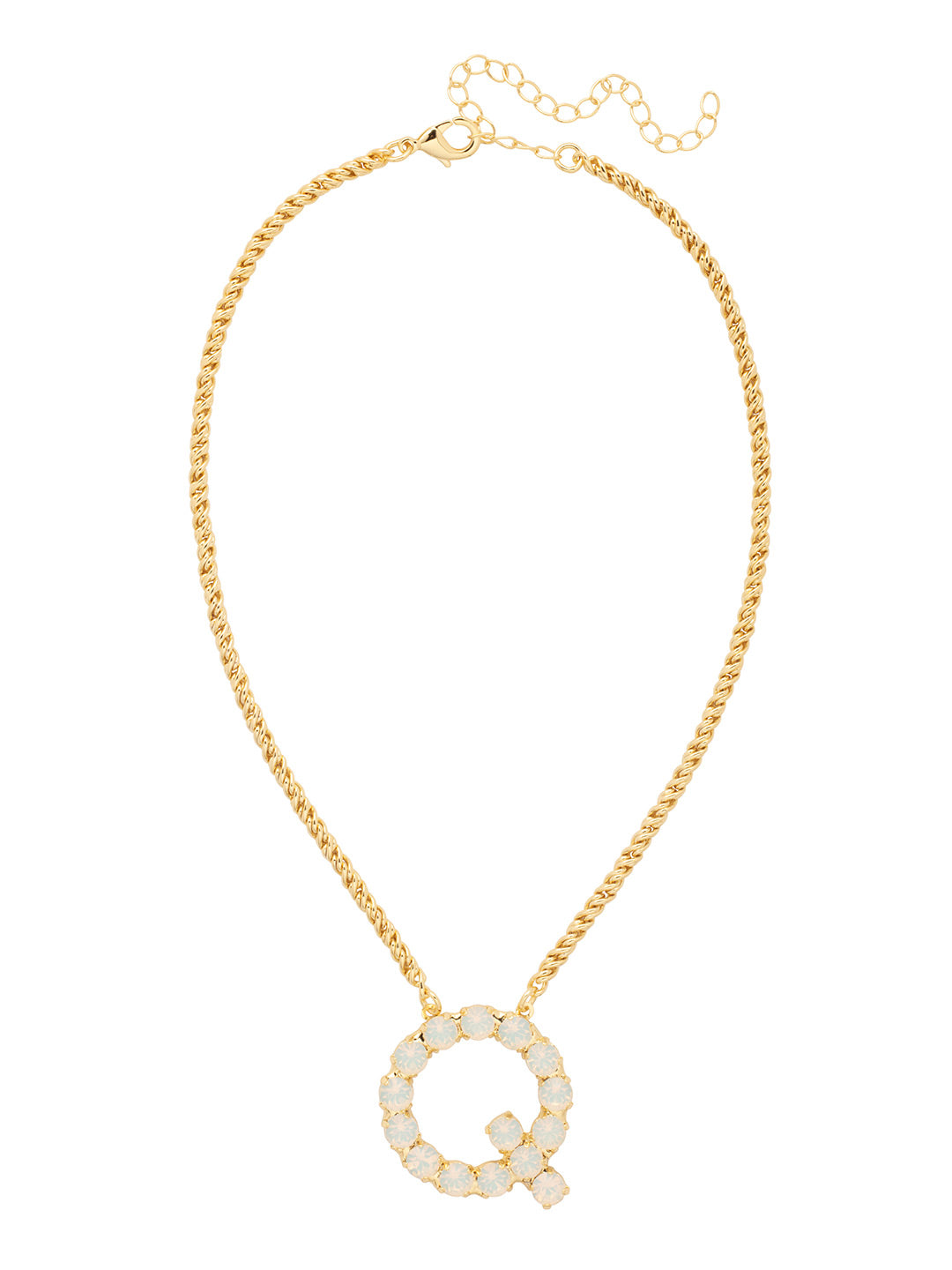 Q Initial Rope Pendant Necklace - NFK36BGWO - <p>The Initial Rope Pendant Necklace features a crystal encrusted metal monogram pendant on an adjustable rope chain, secured with a lobster claw clasp. From Sorrelli's White Opal collection in our Bright Gold-tone finish.</p>