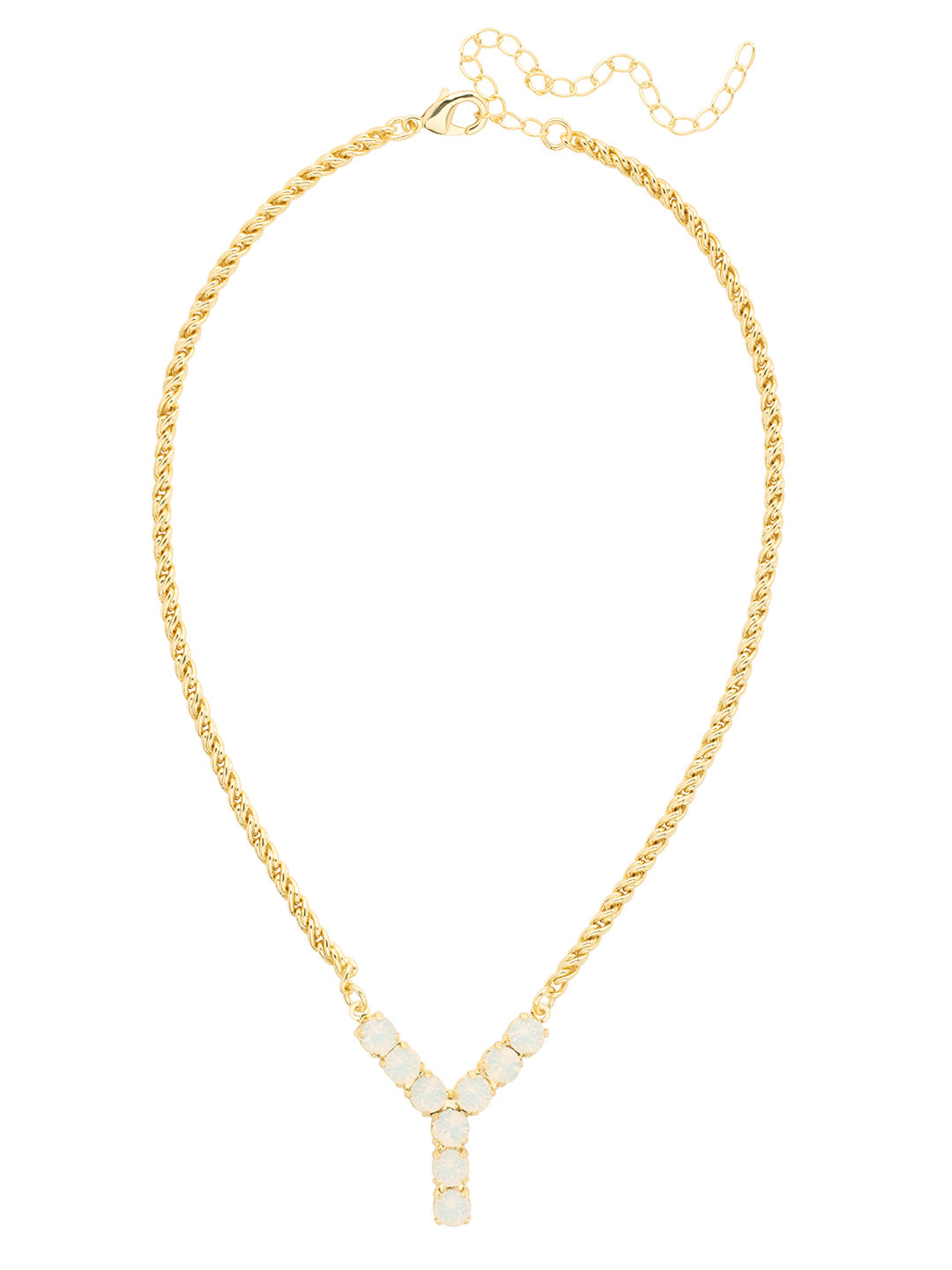 Y Initial Rope Pendant Necklace - NFK44BGWO - <p>The Initial Rope Pendant Necklace features a crystal encrusted metal monogram pendant on an adjustable rope chain, secured with a lobster claw clasp. From Sorrelli's White Opal collection in our Bright Gold-tone finish.</p>