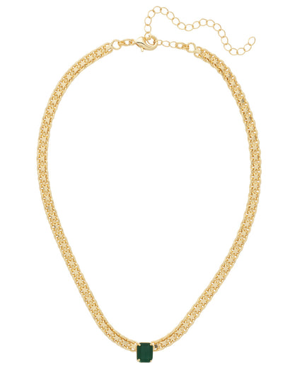 Octavia Tennis Necklace - NFK6BGPGO - <p>The Octavia Tennis Necklace features a single petite emerald cut crystal on an adjustable chain, secured with a lobster claw clasp. From Sorrelli's Palace Green Opal collection in our Bright Gold-tone finish.</p>