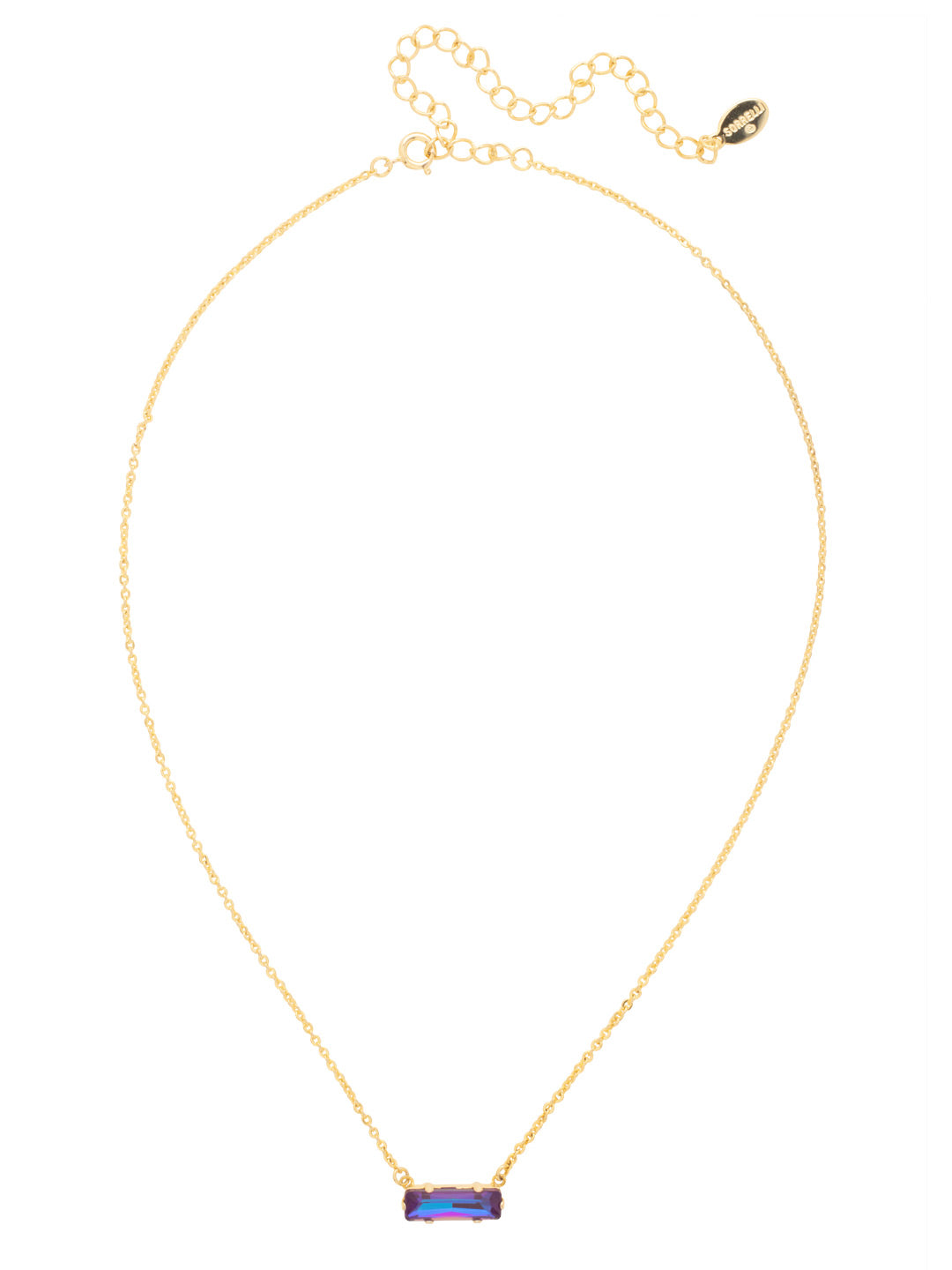 Bindi Pendant Necklace - NFL13BGBUD - <p>The Bindi Pendant Necklace features a single delicate baguette crystal bar on an adjustable chain, secured with a lobster claw clasp. From Sorrelli's Burgundy Delight collection in our Bright Gold-tone finish.</p>