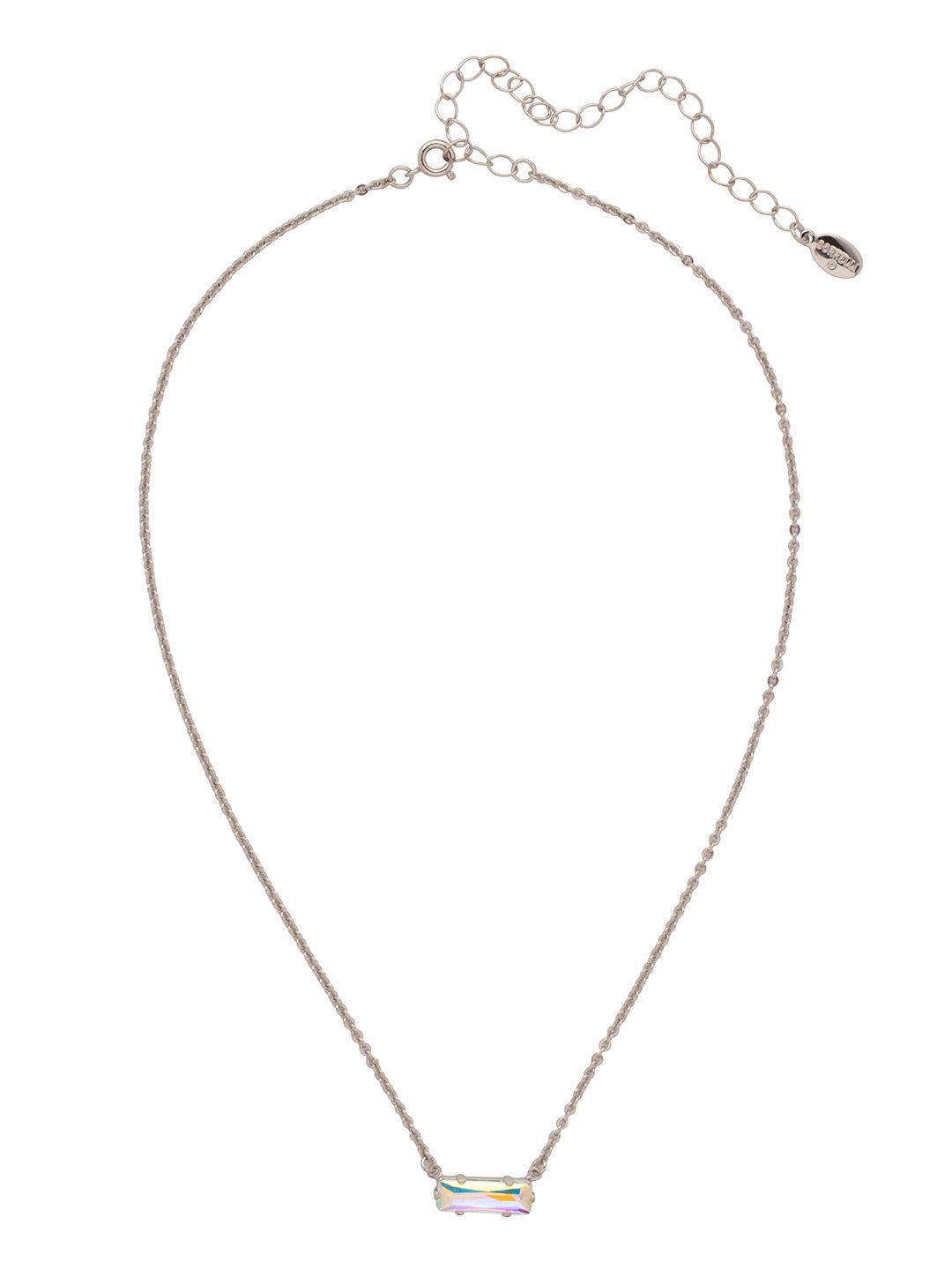 Bindi Pendant Necklace - NFL13PDCAB - <p>The Bindi Pendant Necklace features a single delicate baguette crystal bar on an adjustable chain, secured with a lobster claw clasp. From Sorrelli's Crystal Aurora Borealis collection in our Palladium finish.</p>