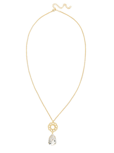 Heather Long Necklace - NFL16BGCRY - <p>The Heather Long Necklace features a pear-cut crystal and metal detailed ring pendant on a long adjustable chain, secured by a lobster claw clasp. From Sorrelli's Crystal collection in our Bright Gold-tone finish.</p>