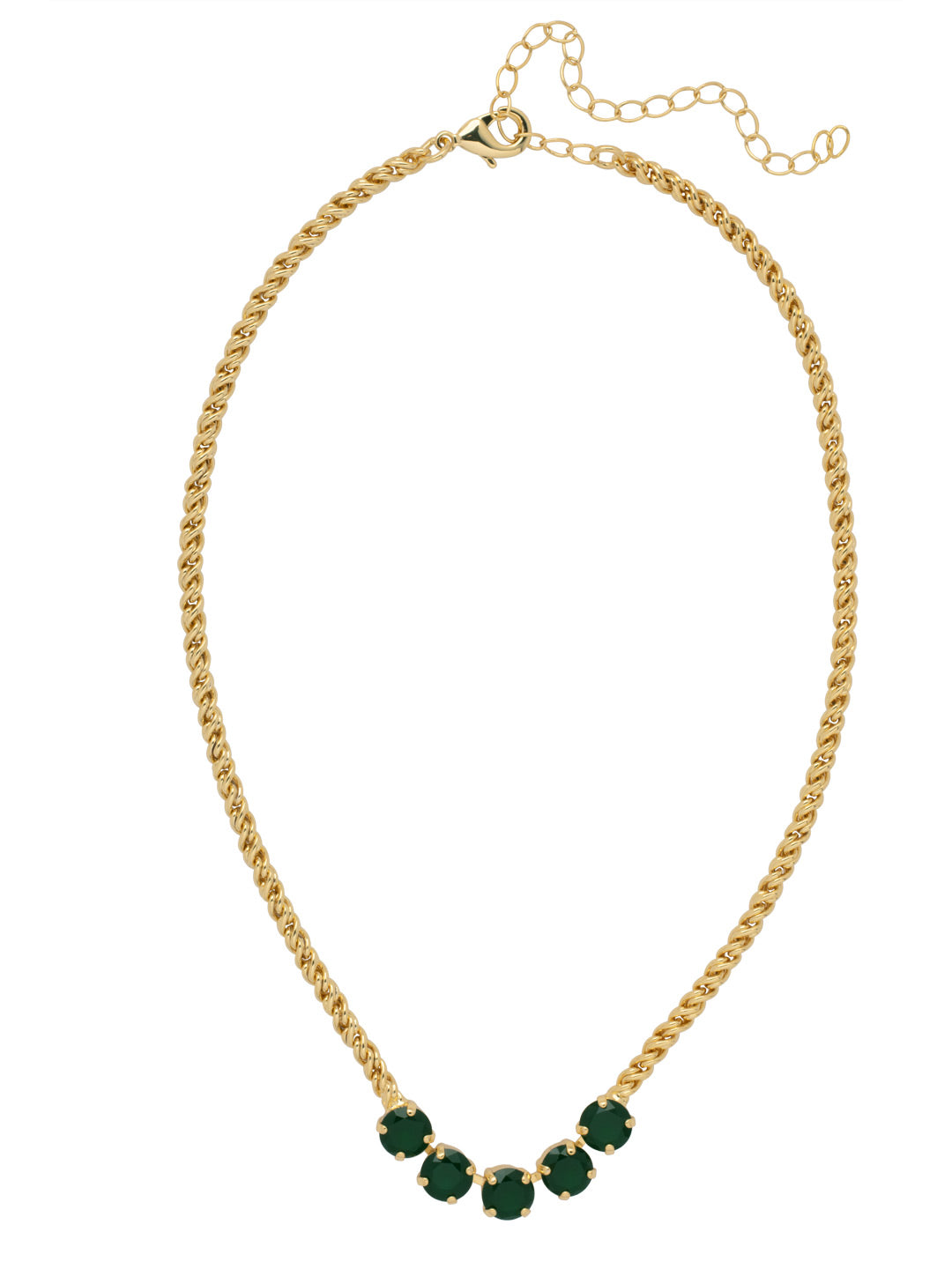 Shannon Tennis Necklace - NFL1BGPGO - <p>The Shannon Tennis Necklace features a line of five round cut crystals on an adjustable rope chain, secured by a lobster claw clasp. From Sorrelli's Palace Green Opal collection in our Bright Gold-tone finish.</p>