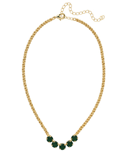 Shannon Tennis Necklace - NFL1BGPGO - <p>The Shannon Tennis Necklace features a line of five round cut crystals on an adjustable rope chain, secured by a lobster claw clasp. From Sorrelli's Palace Green Opal collection in our Bright Gold-tone finish.</p>