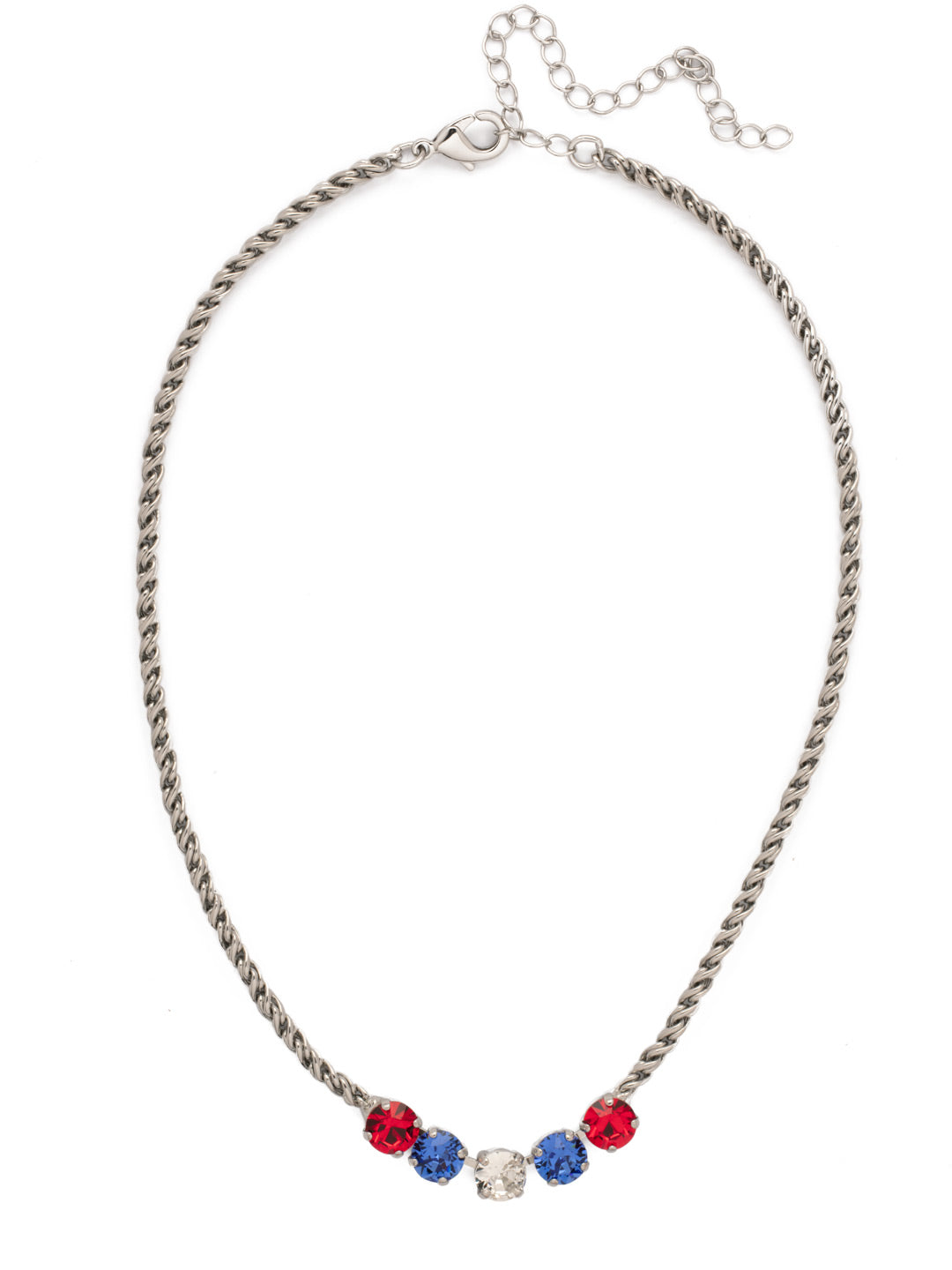 Shannon Tennis Necklace - NFL1PDUSA - <p>The Shannon Tennis Necklace features a line of five round cut crystals on an adjustable rope chain, secured by a lobster claw clasp. From Sorrelli's Stars and Stripes collection in our Palladium finish.</p>