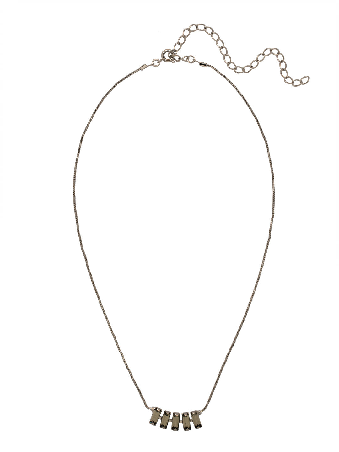 Crown Tennis Necklace - NFM31PDBD - <p>The Crown Tennis Necklace features a row of five baguette-cut crystals on an adjustable chain, secured with a spring ring clasp. From Sorrelli's Black Diamond collection in our Palladium finish.</p>