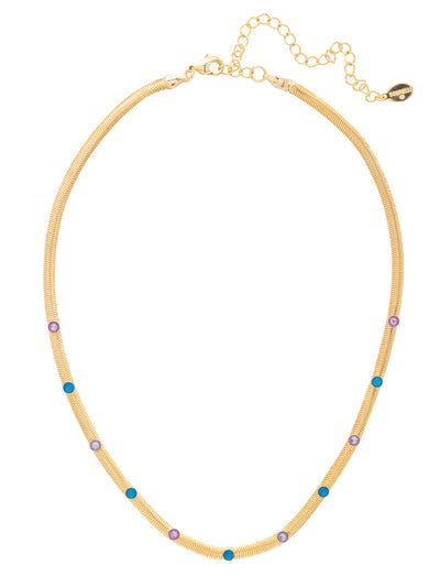 Mini Studded Juna Tennis Necklace - NFM35BGBRC - <p>The Mini Studded Juna Tennis Necklace features the classic mini snake chain lined with round crystal studs along the chain, adjustable and secured with a lobster claw clasp. From Sorrelli's Berry Crush collection in our Bright Gold-tone finish.</p>