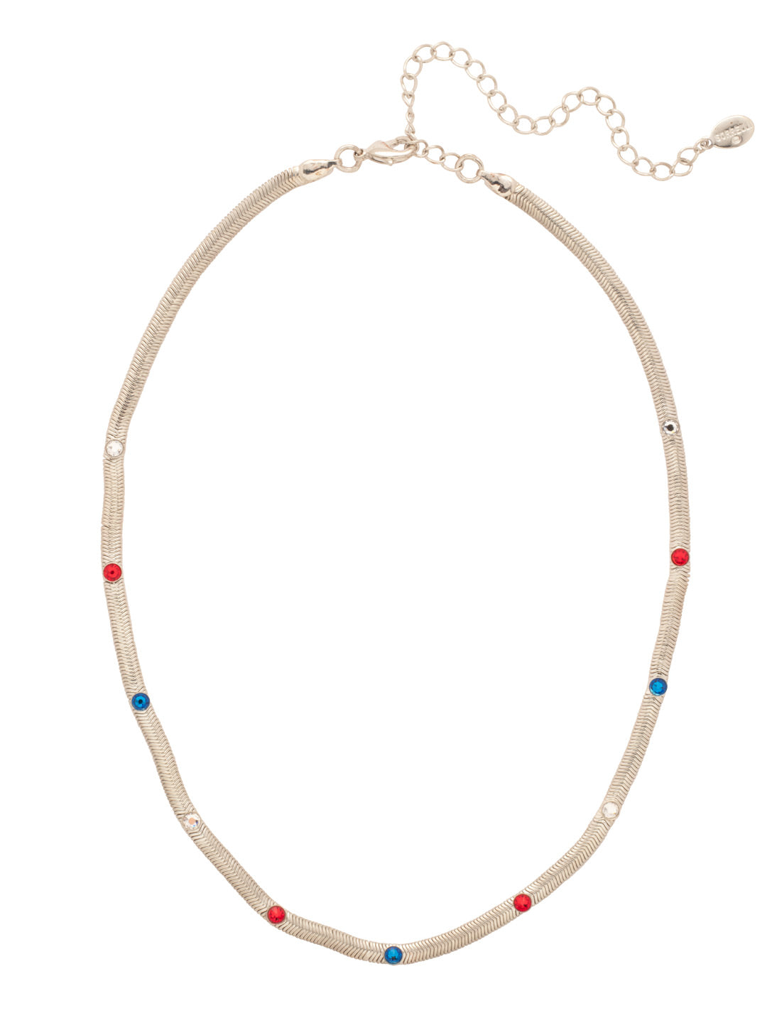 Mini Studded Juna Tennis Necklace - NFM35PDUSA - <p>The Mini Studded Juna Tennis Necklace features the classic mini snake chain lined with round crystal studs along the chain, adjustable and secured with a lobster claw clasp. From Sorrelli's Stars and Stripes collection in our Palladium finish.</p>