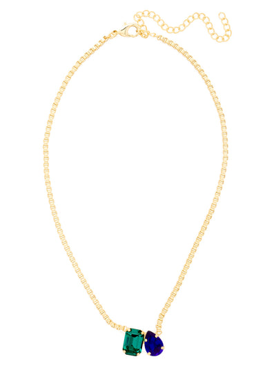 Emerald Pear Pendant Necklace - NFN3BGEB - <p>The Emerald Pear Pendant Necklace features an emerald and pear cut crystal, nestled together on an adjustable box chain, secured with a lobster claw clasp. From Sorrelli's Electric Blue collection in our Bright Gold-tone finish.</p>