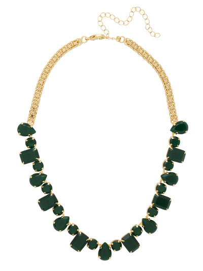 Emerald Pear Tennis Necklace - NFN4BGPGO - <p>The Emerald Pear Tennis Necklace features an assortment of cut crystals on an adjustable curb chain, secured with a lobster claw clasp. From Sorrelli's Palace Green Opal collection in our Bright Gold-tone finish.</p>