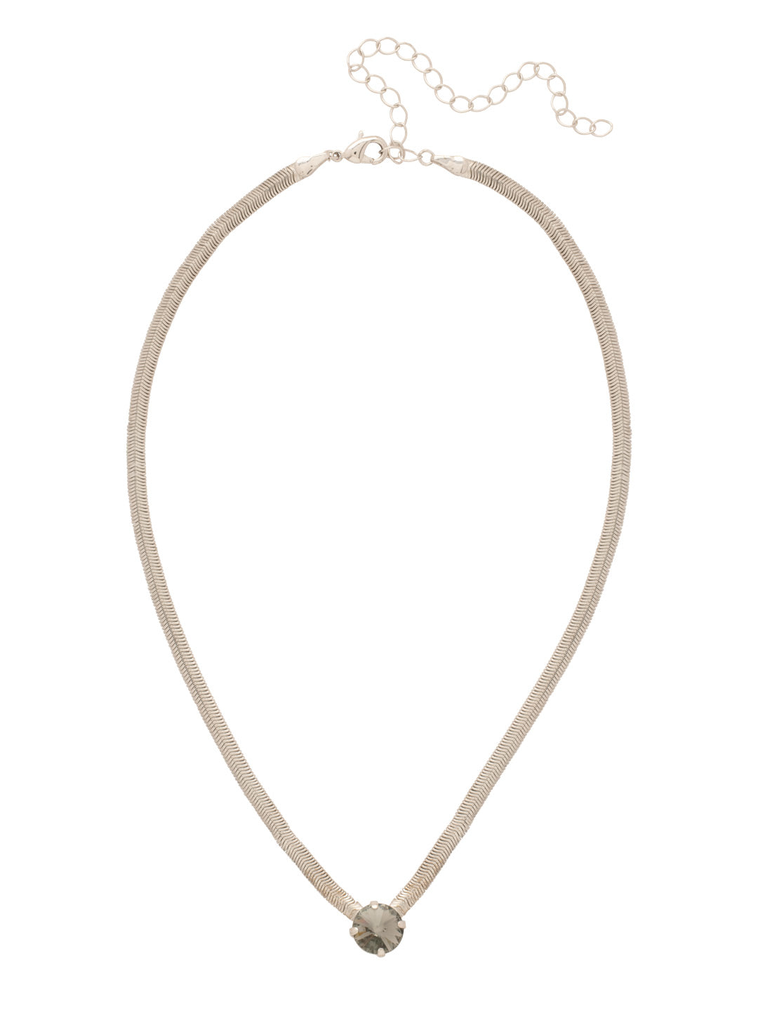 Rowan Pendant Necklace - NFP17PDEM - <p>The Rowan Pendant Necklace features a single rivoli round cut crystal on a thin snake chain, secured with a lobster claw clasp. From Sorrelli's Evening Moon collection in our Palladium finish.</p>