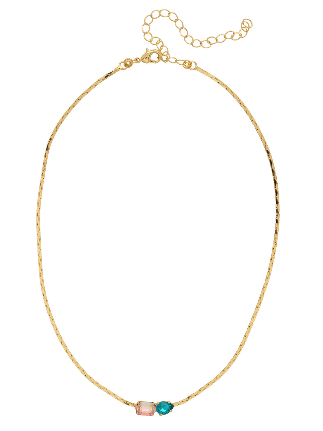 Cami Pendant Necklace - NFP3BGCON - <p>The Cami Pendant Necklace features an emerald and pear cut crystal nestled next to each other on an adjustable diamond cobra chain, secured with a lobster claw clasp. From Sorrelli's Confetti  collection in our Bright Gold-tone finish.</p>