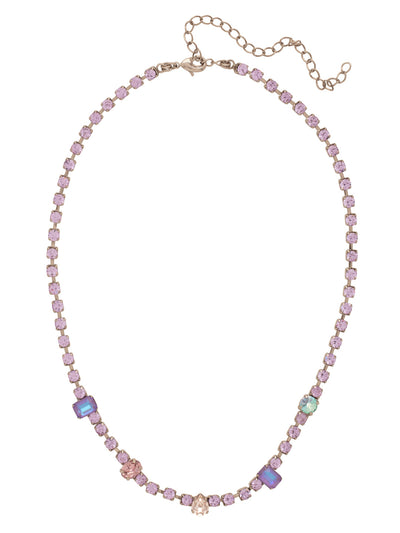 Mellie Tennis Necklace - NFP5PDLCH - <p>The Mellie Tennis Necklace features assorted cut crystals on an adjustable rhinestone chain, secured with a lobster claw clasp. From Sorrelli's Lilac Champagne collection in our Palladium finish.</p>