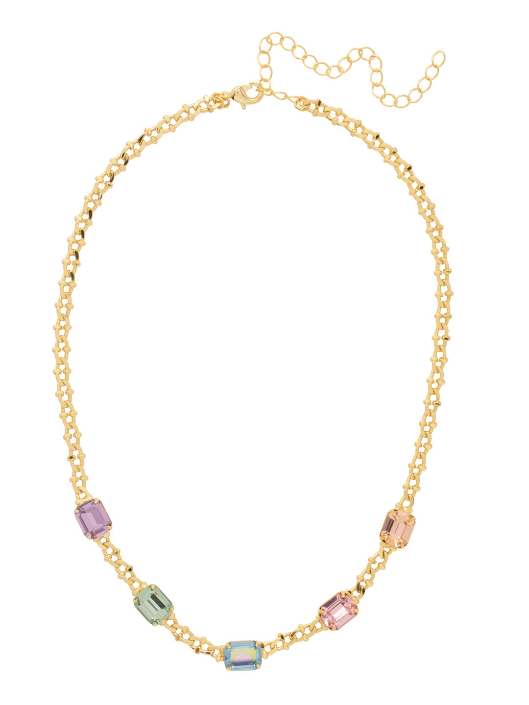 Octavia Repeating Tennis Necklace - NFP7BGCON - <p>The Octavia Repeating Tennis Necklace features five mini emerald cut crystals on an adjustable curb chain, secured by a lobster claw clasp. From Sorrelli's Confetti  collection in our Bright Gold-tone finish.</p>