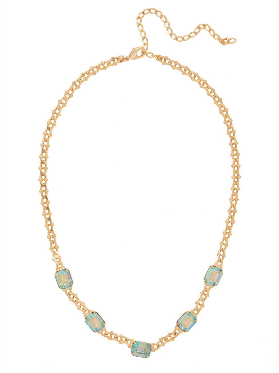 Octavia Half Crystal Tennis Necklace - NFP7BGEB - <p>The Octavia Half Crystal Tennis Necklace features five mini emerald cut crystals on an adjustable curb chain, secured by a lobster claw clasp. From Sorrelli's Electric Blue collection in our Bright Gold-tone finish.</p>